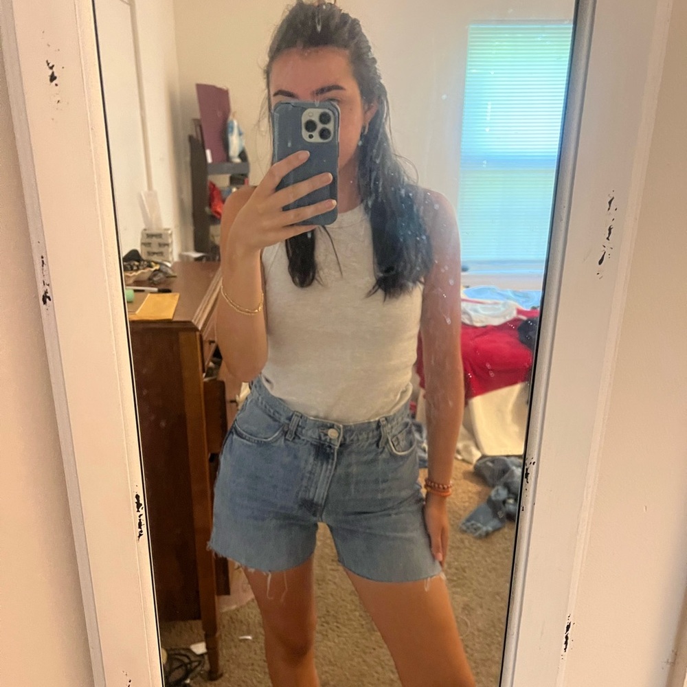 Zara Blue Jean Shorts High-Waisted Raw Hem
